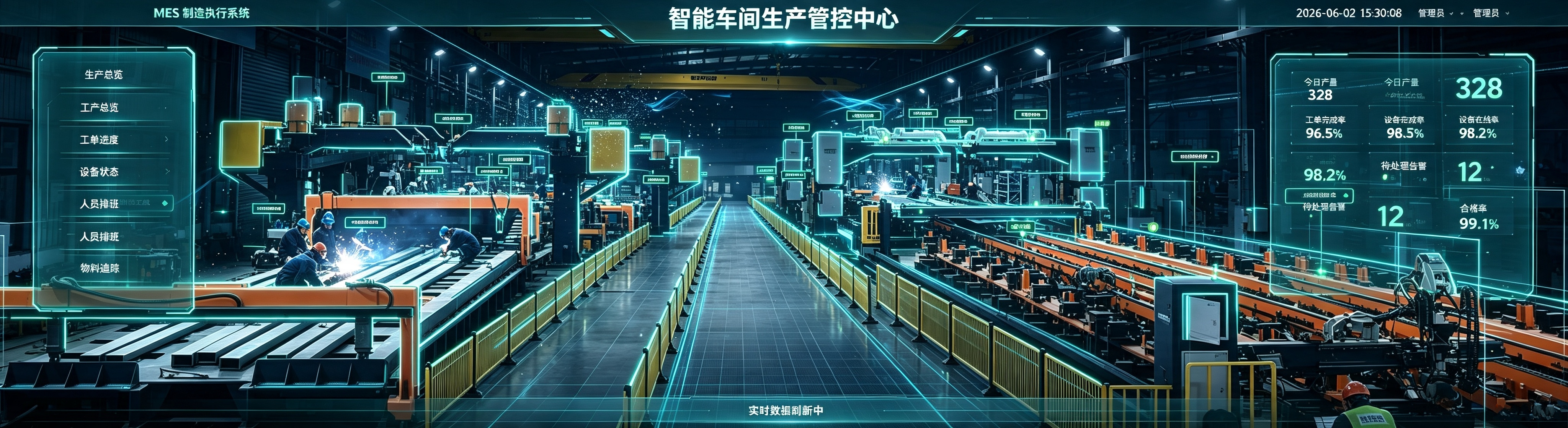 不用跑到車間現(xiàn)場，在屏幕上就看見儲能集裝箱生產(chǎn)線所有設(shè)備狀態(tài)、產(chǎn)量、故障、耗電、維保情況。